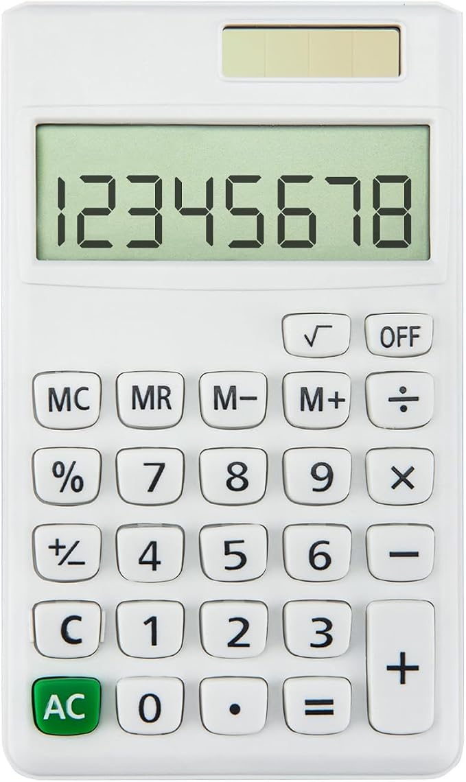 Basic Mini 4 Function Calculators,Calculator Small,Back to School First Day of School Supplies,Desk Calculator,White Solar Pocket Calculators for Students Home Office Middle