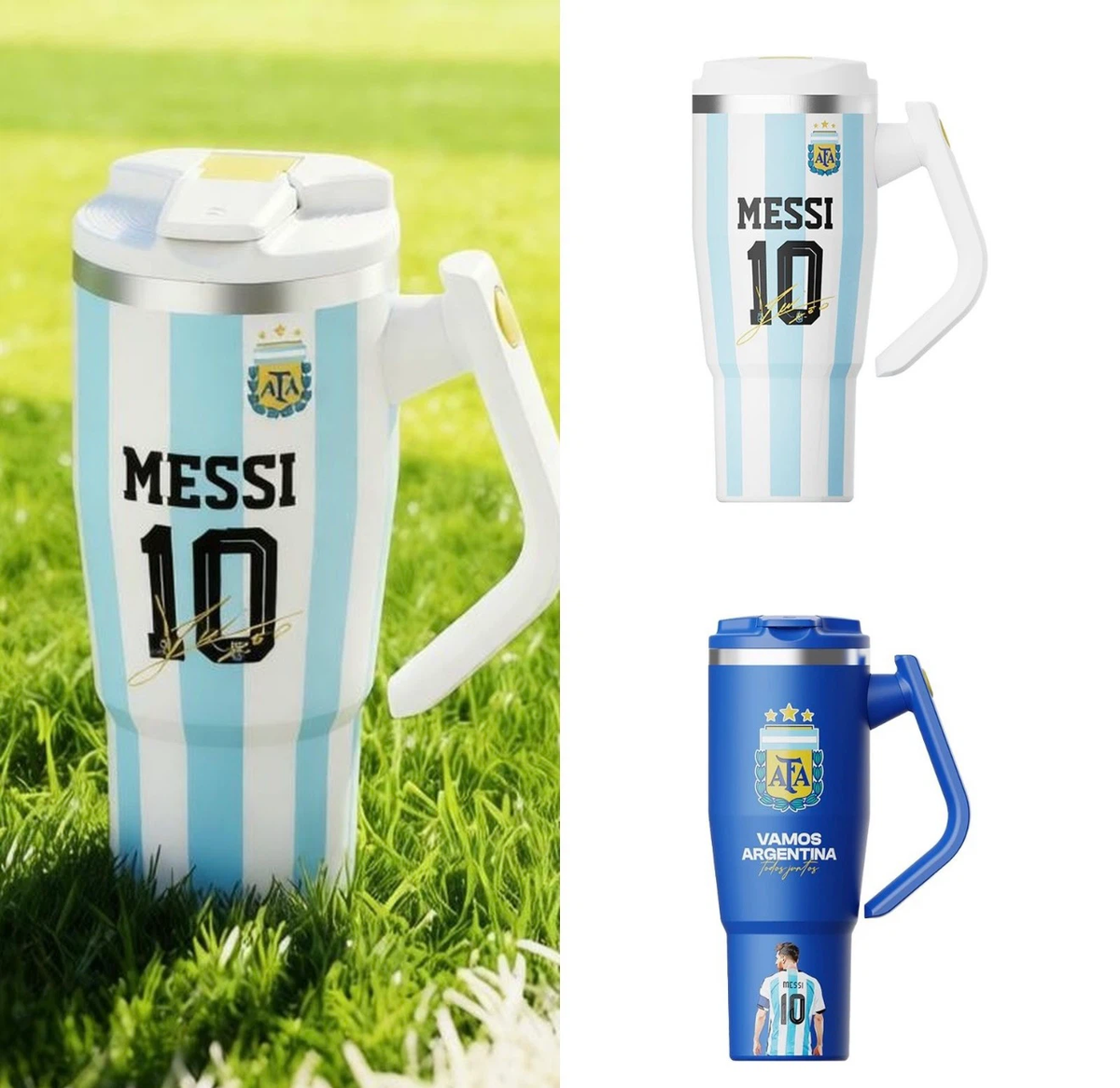 Haers SaintDigo Licensed Argentina National Football Team 1200ml Tumbler with Handle & Straw, 316L Stainless Steel Vacuum Insulated Cold‑Retention Travel Mug, Leakproof Large Capacity Cup for Car Outdoor Sports Fan