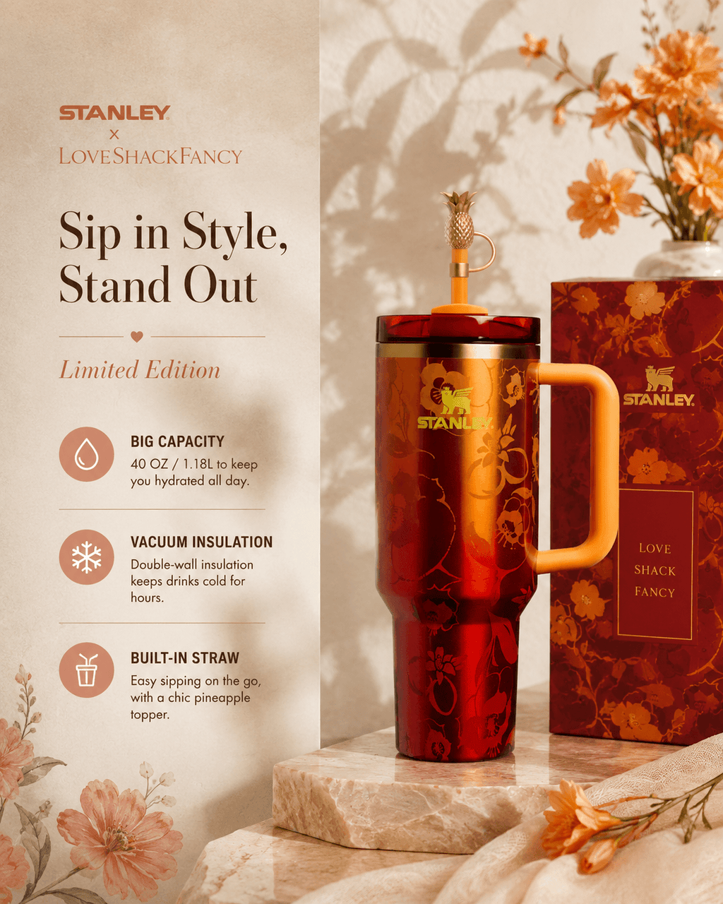 Stanley x Karol G 40oz Quencher Tumbler with Handle and Straw
